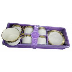 TEA SET 12 PCS WHITE GOLD PRINT