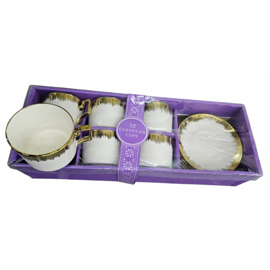 TEA SET 12 PCS WHITE GOLD PRINT