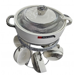 SOUP BOWL SET SIVER WITH STAND PORCELAIN