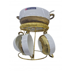 SOUP BOWL SET  WITH STAND GOLD PORCELAIN