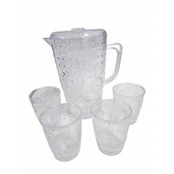 JUG LARGE  AND 4 GLASSES ARCRYLIC HEAVY TYPE SET