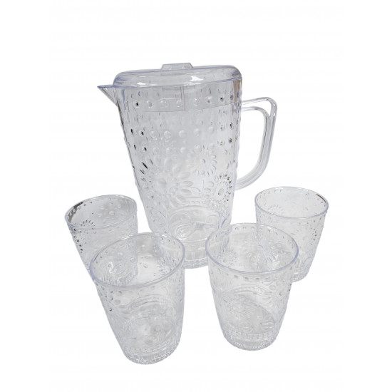 JUG LARGE  AND 4 GLASSES ARCRYLIC HEAVY TYPE SET
