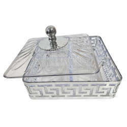 SWEET PLASTIC AZTEK DESIGN DISH 4 COMPARTMENT IN GIFT BOX  SILVER