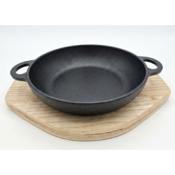 CAST IRON SIZZLER KARAI 19 CM WITH WOODEN BASE