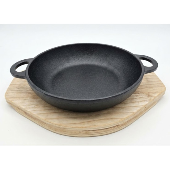 CAST IRON SIZZLER KARAI 19 CM WITH WOODEN BASE