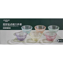 COLOURED GLASS 6 PCS BOWL SET 4.5 INCH  LOVWISH