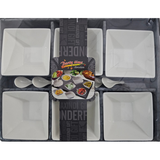 PORCELAIN  BOWL SET SQUARE 9 CM  12 PCS SET WITH SPOONS