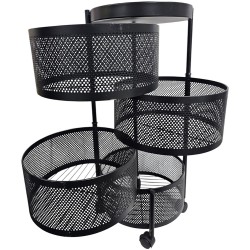 METAL 4 TIER VEG RACK WITH BASKETS THAT CAN SWING OUTWARDS IN BLACK SINGLE BOXED