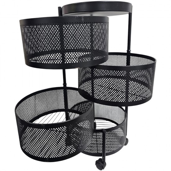 METAL 4 TIER VEG RACK WITH BASKETS THAT CAN SWING OUTWARDS IN BLACK SINGLE BOXED
