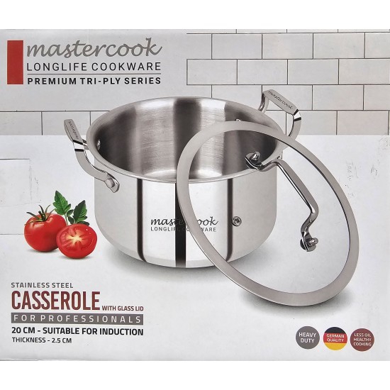 TRIPLY STAINLESS STEEL HEAVY TYPE CASSEROLE WITH INDUCTION SIZE 20 CM TRIPLY STAINLESS STEEL HEAVY TYPE CASSEROLE WITH INDUCTION SIZE 20 CM