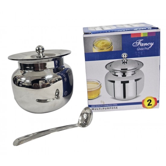 GHEE POT NO 2  STAINLESS STEEL SIZE  8.5 CM X  10 CM