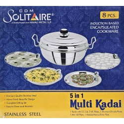 KADAI MULTI STAINLESS STEEL 5 IN ONE  7 PCS SET SIZE 28 X 11 CM