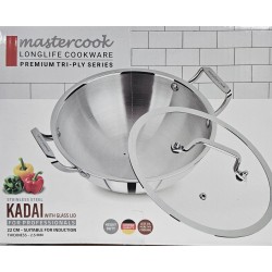 TRIPLY STAINLESS STEEL HEAVY TYPE KADAI WITH INDUCTION SIZE 22 CM