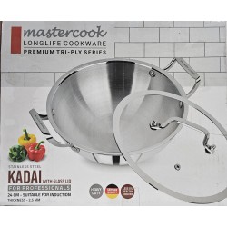 TRIPLY STAINLESS STEEL HEAVY TYPE KADAI WITH INDUCTION SIZE 24 CM