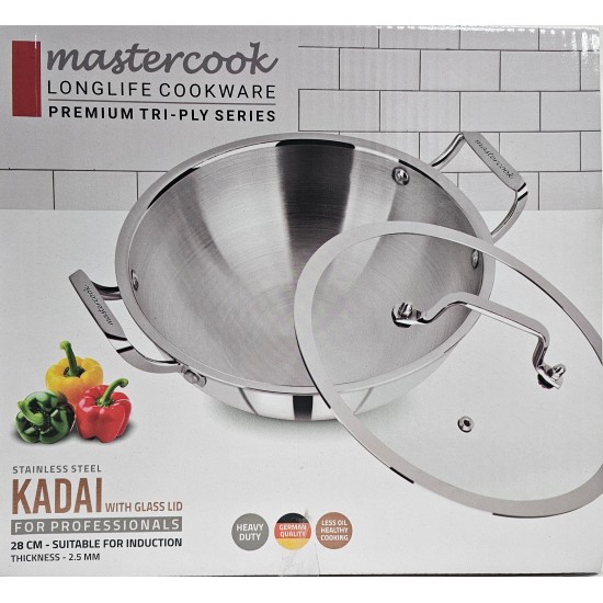 TRIPLY STAINLESS STEEL HEAVY TYPE KAADAI WITH INDUCTION SIZE 28 CM