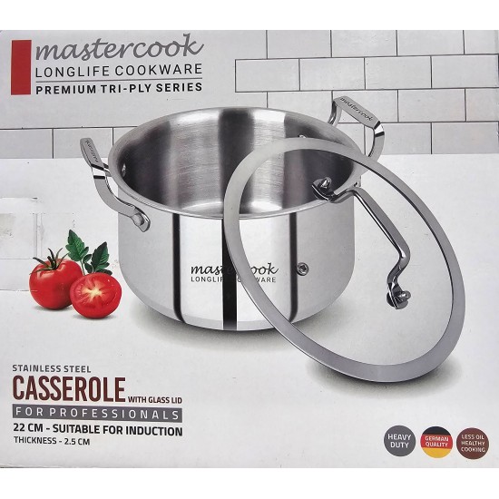 TRIPLY STAINLESS STEEL HEAVY TYPE CASSEROLE WITH INDUCTION SIZE 22 CM TRIPLY STAINLESS STEEL HEAVY TYPE CASSEROLE WITH INDUCTION SIZE 22 CM