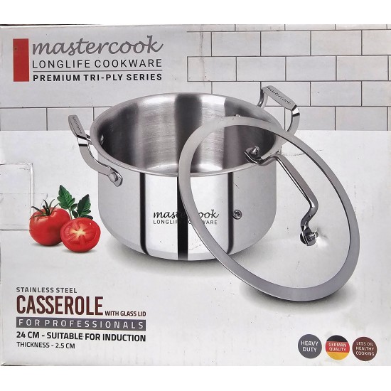 TRIPLY STAINLESS STEEL HEAVY TYPE CASSEROLE WITH INDUCTION SIZE 24 CM TRIPLY STAINLESS STEEL HEAVY TYPE CASSEROLE WITH INDUCTION SIZE 24 CM