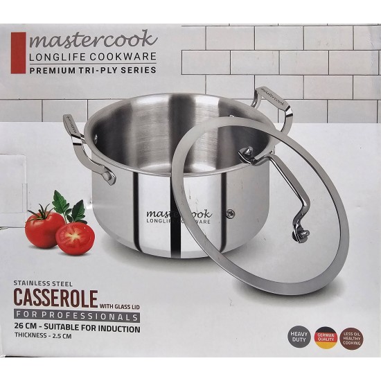 TRIPLY STAINLESS STEEL HEAVY TYPE CASSEROLE WITH INDUCTION SIZE 26 CM TRIPLY STAINLESS STEEL HEAVY TYPE CASSEROLE WITH INDUCTION SIZE 26 CM