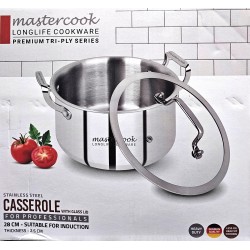 TRIPLY STAINLESS STEEL HEAVY TYPE CASSEROLE WITH INDUCTION SIZE 28 CM
