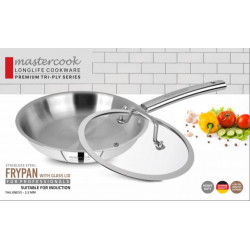 TRIPLY FRYPAN STAINLESS STEEL WITH GLASS LID SIZE 28CM