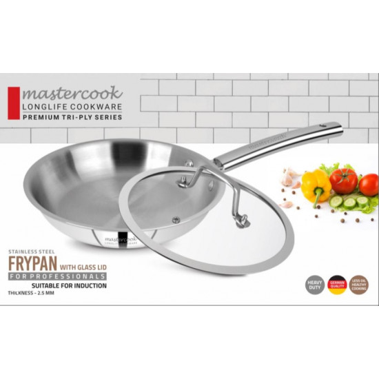 TRIPLY FRYPAN STAINLESS STEEL WITH GLASS LID SIZE 28CM