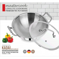 TRIPLY STAINLESS STEEL KARAI WITH LID SIZE 30 CM