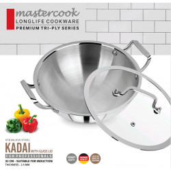 TRIPLY STAINLESS STEEL KARAI WITH LID SIZE 32 CM