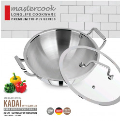 TRIPLY STAINLESS STEEL KARAI WITH LID SIZE 36 CM