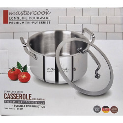 TRIPLY STAINLESS STEEL HEAVY TYPE CASSEROLE WITH INDUCTION SIZE 34 CM