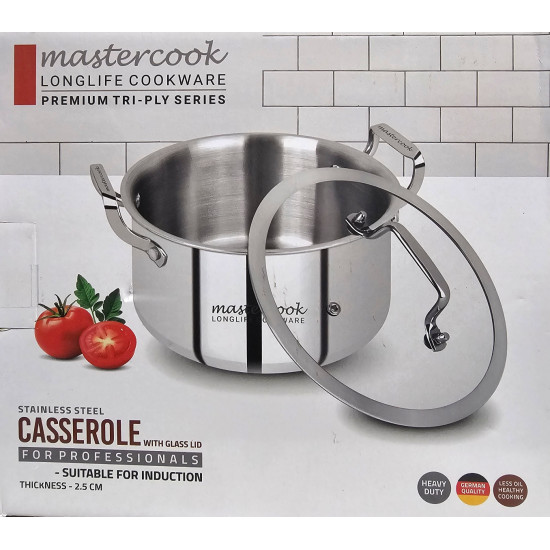 TRIPLY STAINLESS STEEL HEAVY TYPE CASSEROLE WITH INDUCTION SIZE 34 CM