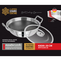 TRIPLY HONYCOMBE KARAI 5 LAYER COATINGWITH GLASS LID  20 CM