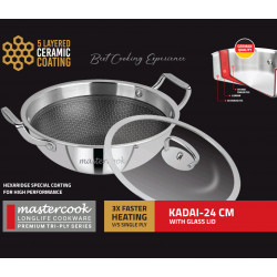 TRIPLY HONYCOMBE KARAI 5 LAYER COATINGWITH GLASS LID  24 CM