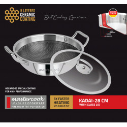 TRIPLY HONYCOMBE KARAI 5 LAYER COATINGWITH GLASS LID  28 CM