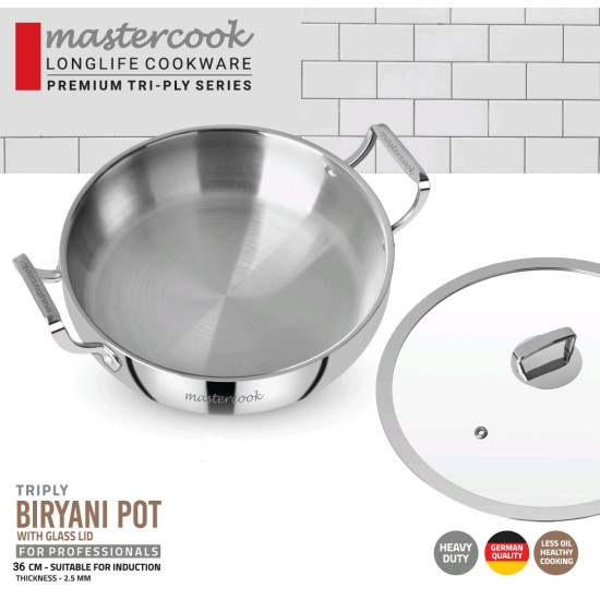 TRIPLY BIRYANI POT STAINLESS STEEL SIZE 36 CM