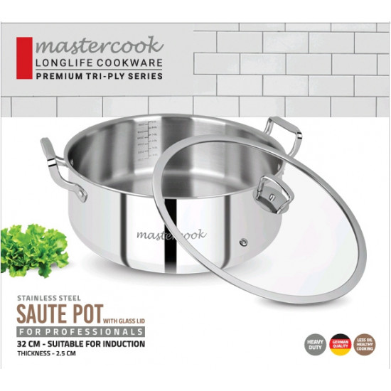 TRIPLY SAUTE PAN WITH LID SHALLOW TYPE SIZE 32 CM