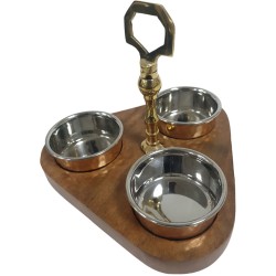 RELISH SERVER WITH WOODEN TRIANGULAR BASE 3 COMPARTMENT HEAVY TYPE