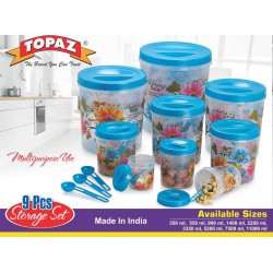 NINE PCS CANNISTER SET TALL PRINTED 350 ML TO 11 LT WITH SPOON