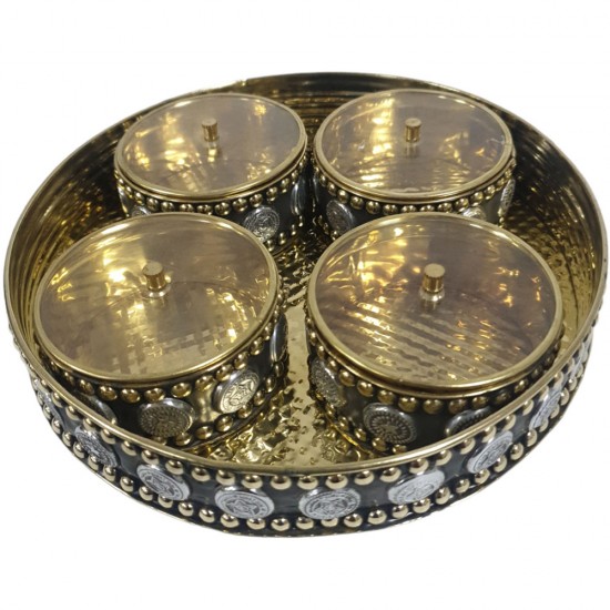ROUND BRASS PAN DAN NEW SHAPE  4 BOWL WITH ARCRYLIC LID 