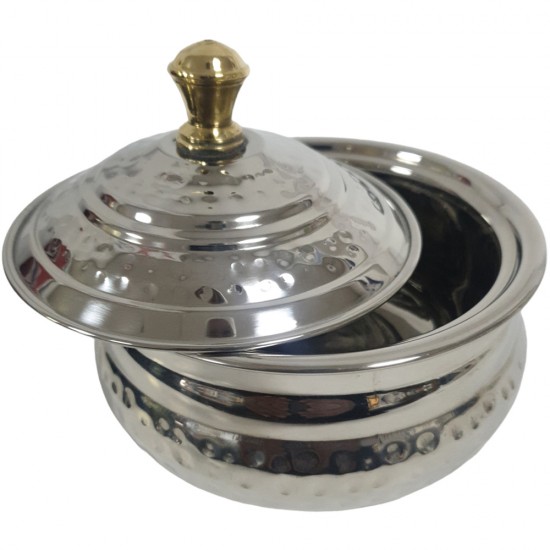 STEEL BELLY SHAPE HANDI WITH LID SIZE 13 CM