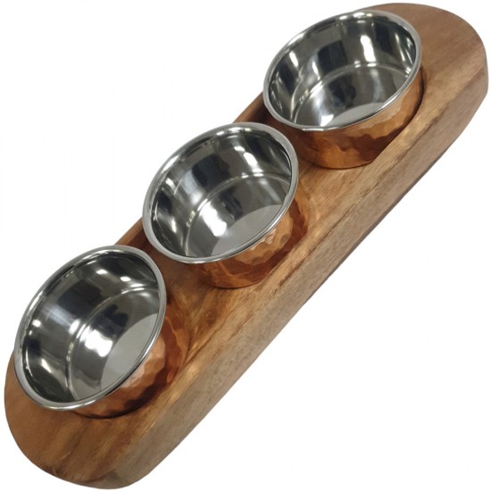 COPPER BOWL 7CM WITH BASE CHUTNEY SET 25 CM LONG