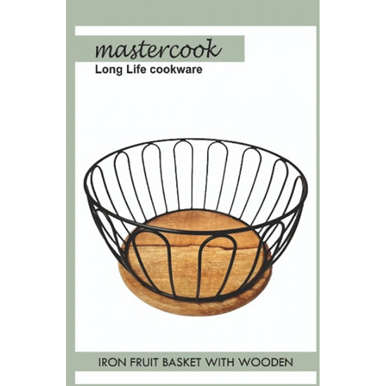 BASKET FOR FRUIT WITH HEAVY WOODEN BASE ROUND BLACK