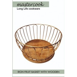 BASKET FOR FRUIT WITH HEAVY WOODEN BASE ROUND GOLD