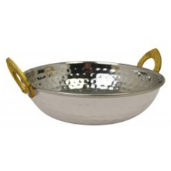 STEEL KARAI HAMMERED FINISH WITH BRASS HANDLE 13.3 CM