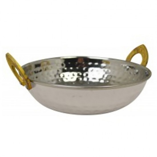 STEEL KARAI HAMMERED FINISH WITH BRASS HANDLE 13.3 CM