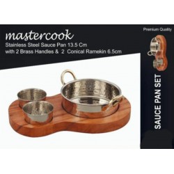 STEEL SAUCE SET WITH WOODEN BASE 