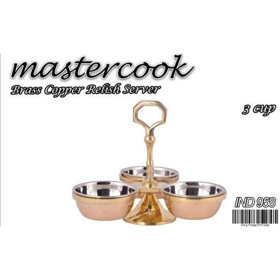 BRASS PICKLE SET ON STAND WITH COPPER BOWLS BRASS PICKLE SET ON STAND WITH COPPER BOWLS