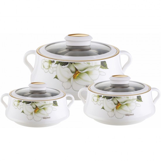 HOTPOT SET LORENZO WITH GLASS LIDS  3 PCS SET IN GIFT BOX SIZE 1000/1500/2000  ML