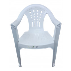 GARDEN PLASTIC CHAIR WHITE WITH ARMS SIZE HIGHT 80 CM X 57 CM