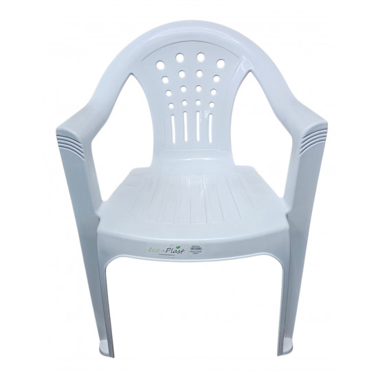 GARDEN PLASTIC CHAIR WHITE WITH ARMS SIZE HIGHT 80 CM X 57 CM GARDEN PLASTIC CHAIR WHITE WITH ARMS SIZE HIGHT 80 CM X 57 CM