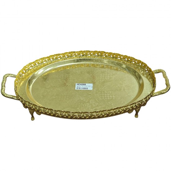 GOLD COLOUR OVAL TRAY FOOTED (G303)